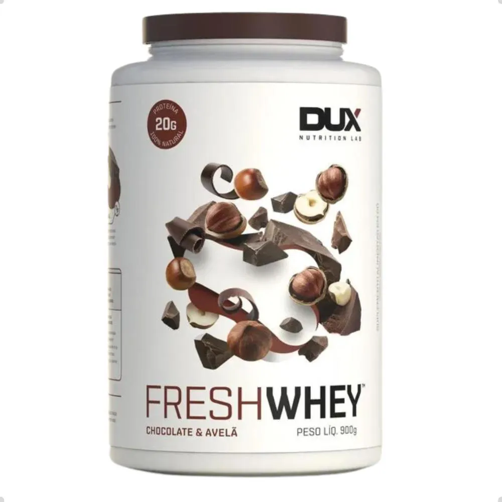 Whey Protein Fresh 3W 100% Natural 900g Dux Nutrition Chocolate E Avelã
