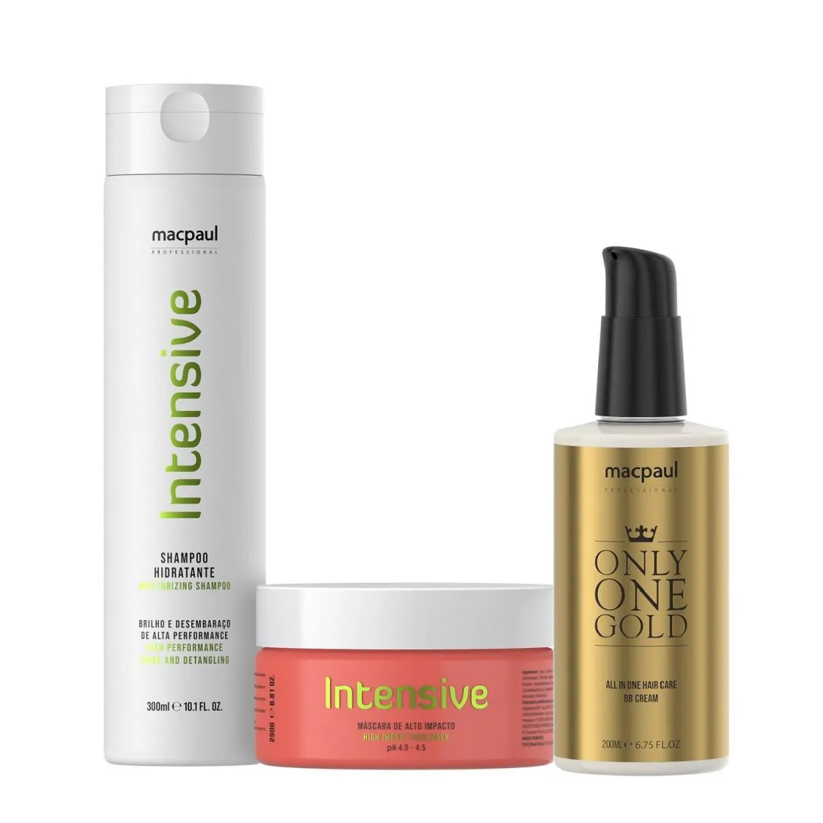 Kit MacPaul - Shampoo Intensive 300ml + Máscara Intensive 250g + Only One Gold 200ml