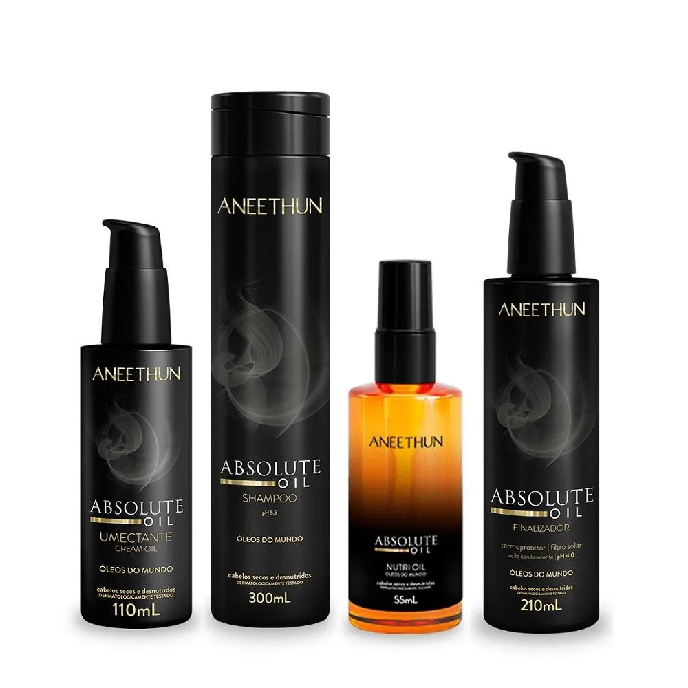 Kit Aneethun Absolute Oil - Shampoo 300ml + Finalizador 210ml + Umectante 110ml + Óleo 55ml