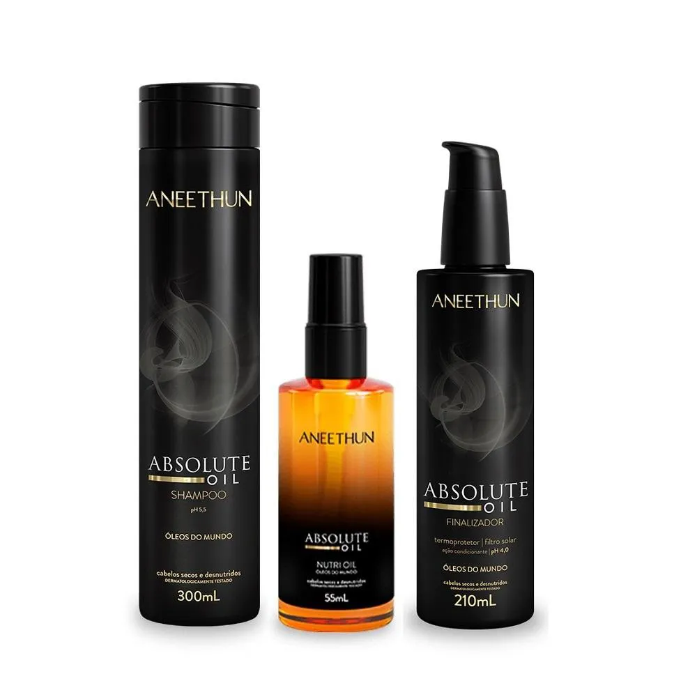 Kit Aneethun Absolute Oil - Shampoo 300ml + Finalizador 210ml + Óleo 55ml