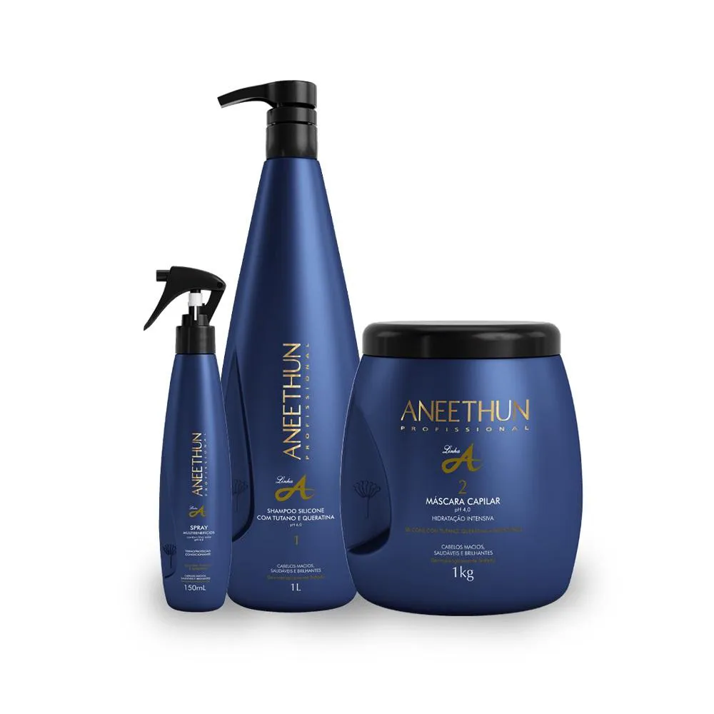 Kit Aneethun Linha A Shampoo 1000ml + Máscara 1000g + Multibenefícios 150ml