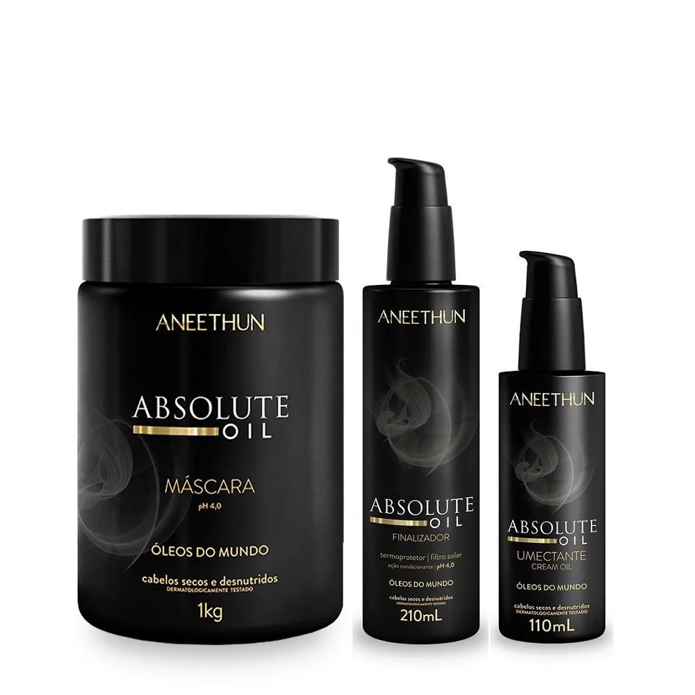 Kit Aneethun Absolute Oil - Máscara 1kg + Finalizador 210ml + Umectante Capilar 110ml