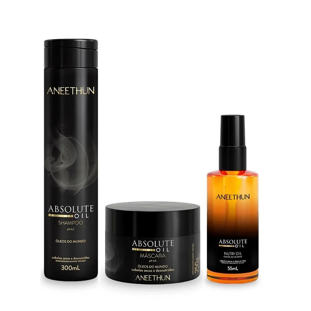 Kit Aneethun Absolute Oil - Shampoo 300ml + Máscara 250g + Óleo 55ml