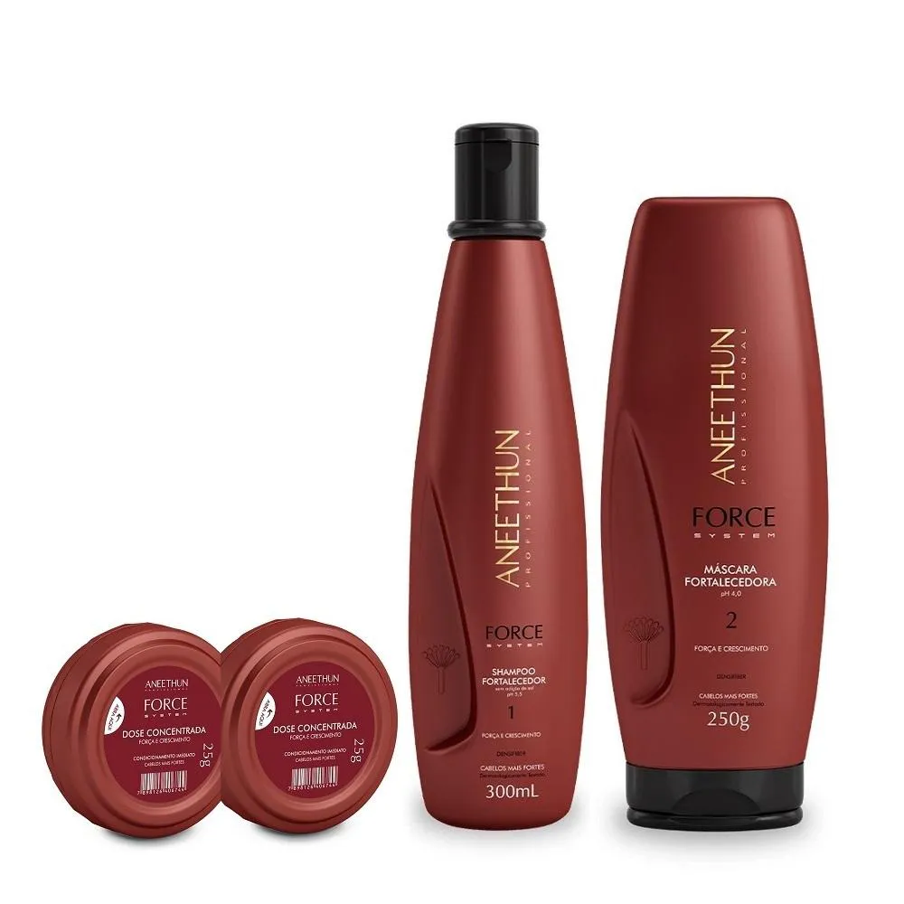 Aneethun Force System - Kit Shampoo 300ml + Máscara 250ml +  2 Dose Concentrada  25g