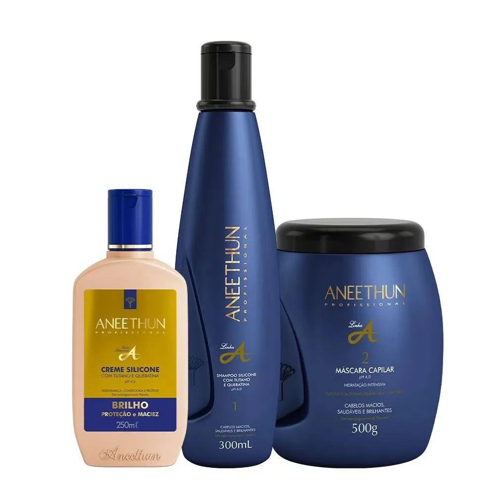 Kit Aneethun Linha A Shampoo 300ml + Creme de Brilho 250ml + Máscara 500g