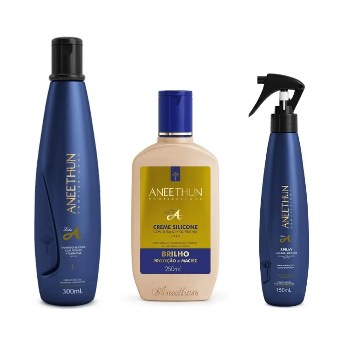 Aneethun Linha A - Kit Shampoo 300 ml + Creme Silicone 250 ml + Spray Multifuncional 150ml