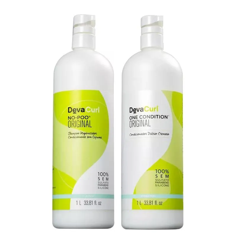 Kit Deva Curl Shampoo No-Poo 1 Litro + One Condition Condicionador Original 1 Litro