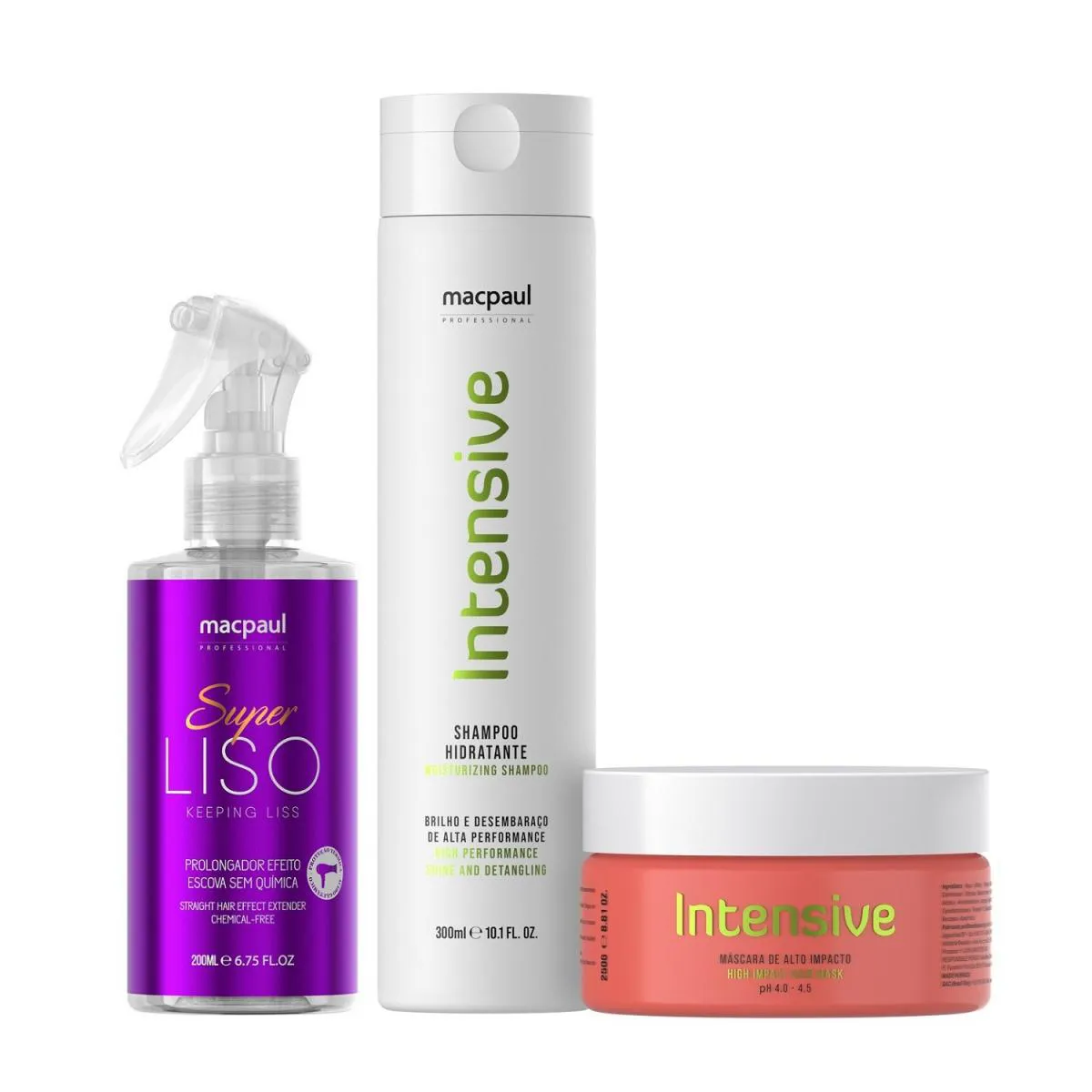 Kit MacPaul - Shampoo Intensive 300ml + Máscara Intensive 250g + Super Liso 200ml