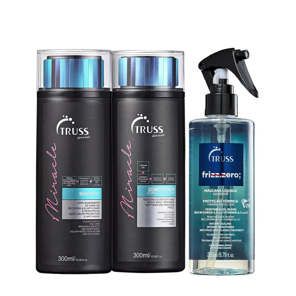 Kit Truss Miracle Shampoo 300ml + Condicionador 300ml + Frizz Zero 260ml