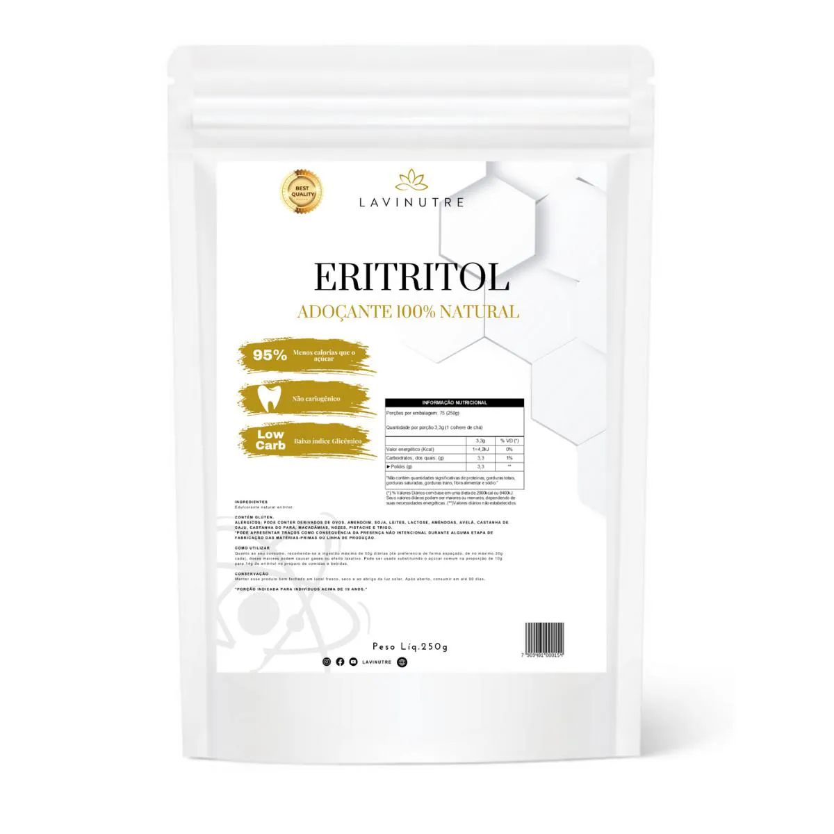 Eritritol Puro Adoçante Dietético 250g