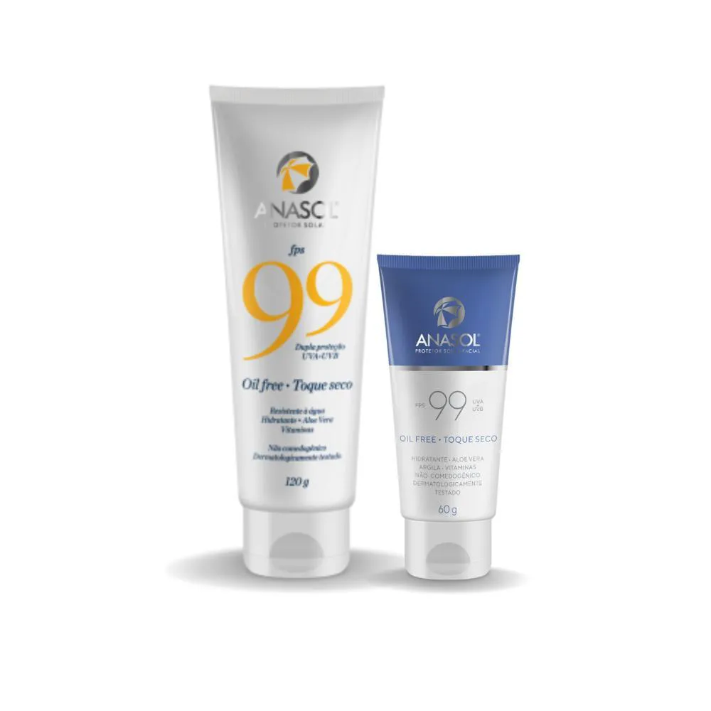 Kit Anasol Protetor Corporal Fps 99 120 gr Toque Seco + Anasol Protetor Facial Fps 99 com 60 gr Vegano
