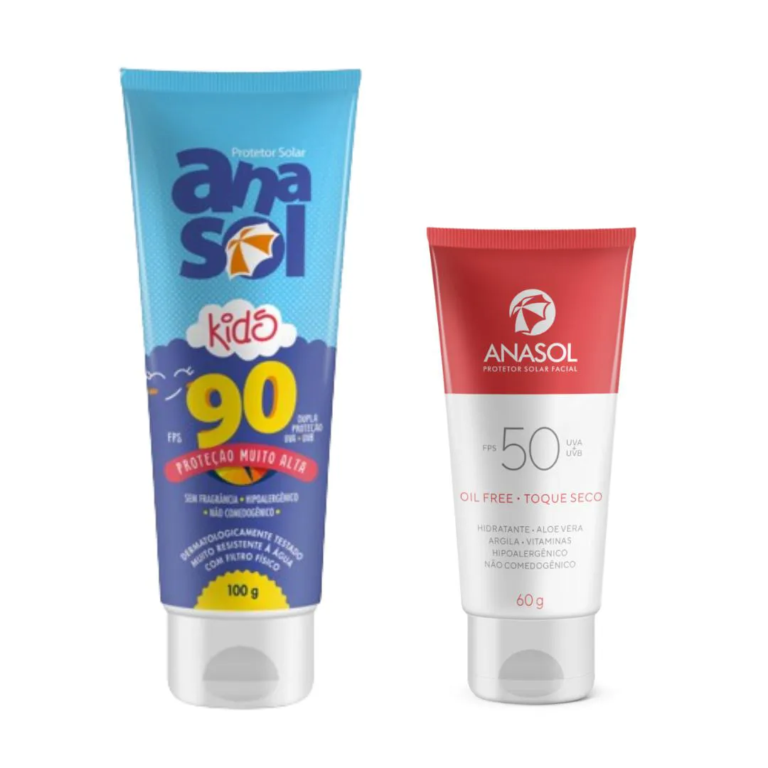 Kit Anasol Protetor Corporal Kids  Fps 90 100 gr + Anasol Protetor Facial Fps 50 com 60 gr Vegano
