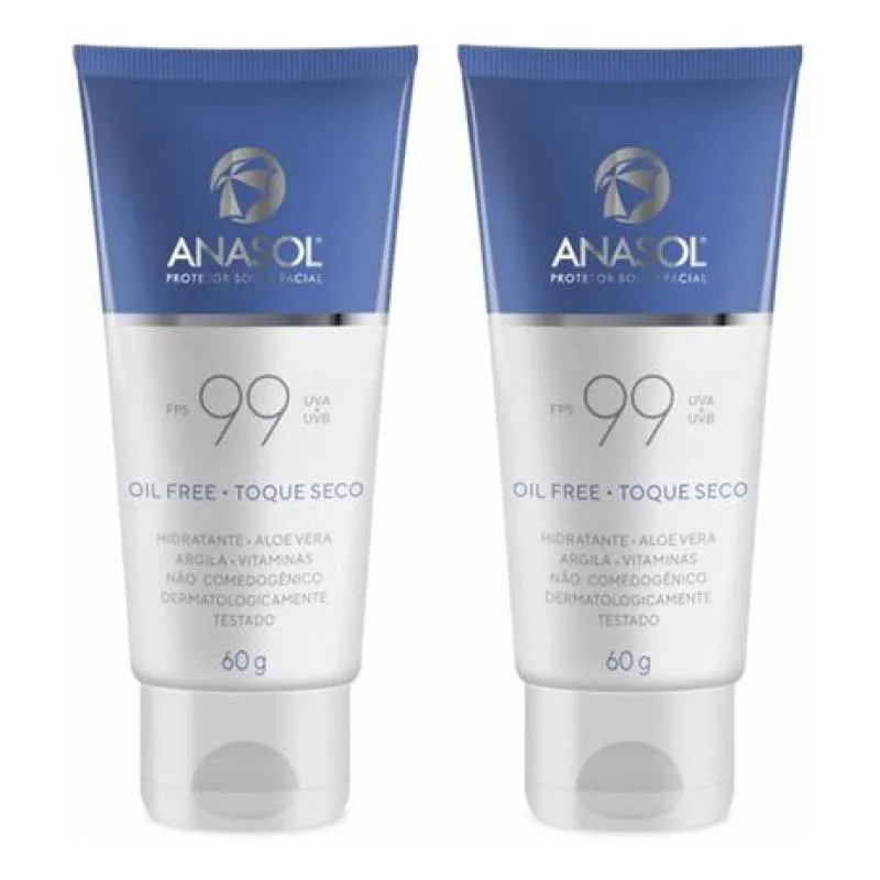 Kit Anasol Protetor Facial Fps 99 60 gr Toque Seco com 2 unidades Vegano