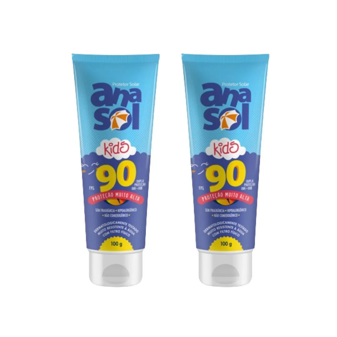 Kit Anasol Protetor Corporal Kids Fps 90 100 gr Toque Seco Vegano 2 unidades