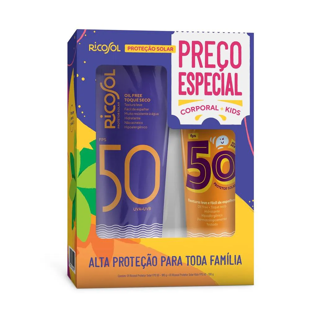 KIT PROTETOR CORPORAL RICOSOL FPS50 180GR + KIDS FPS50 100GR