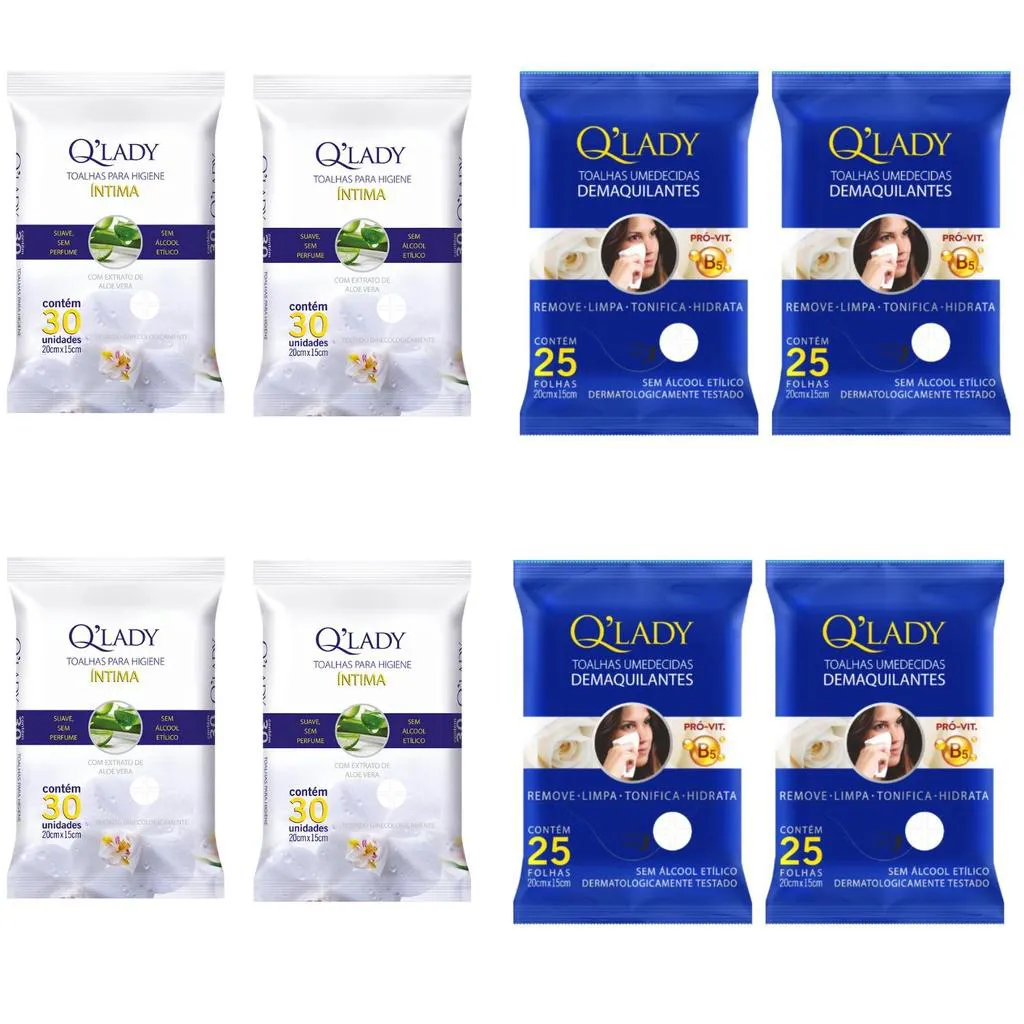 KIT TOALHA  Q LADY DEMAQUILANTE 4 UN + TOALHA Q LADY HIGIENE INTÍMA 4 UN