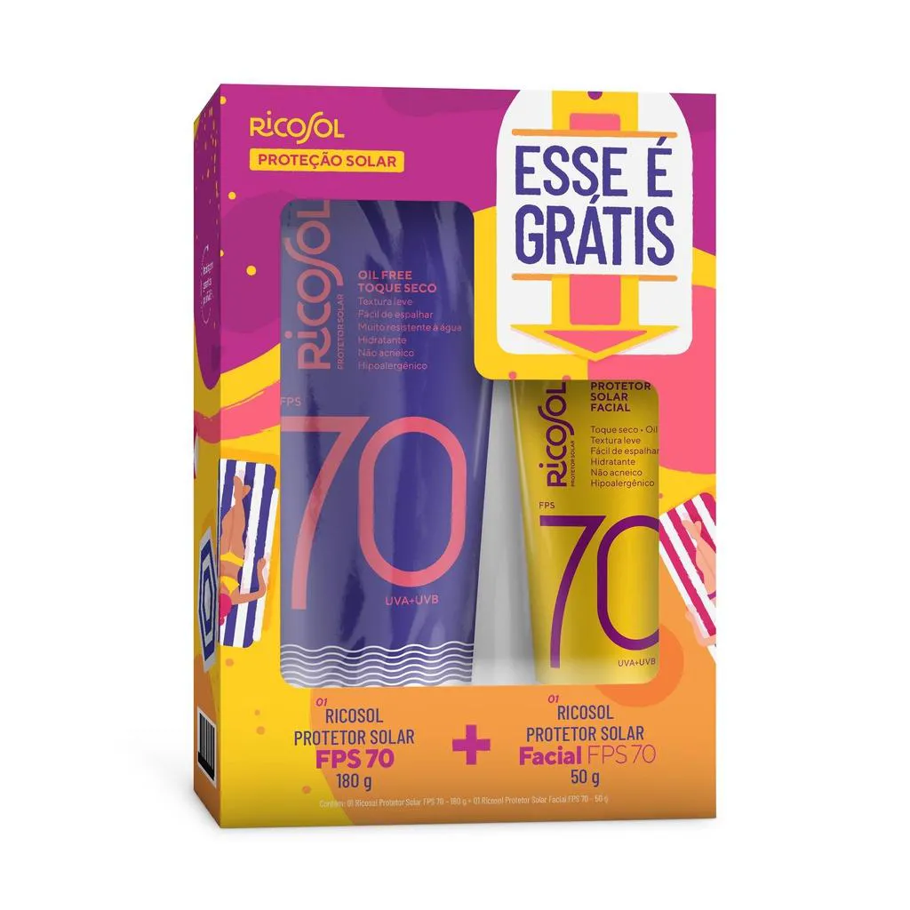 KIT PROTETOR CORPORAL RICOSOL FPS70 180GR + FACIAL FPS70 50 GR