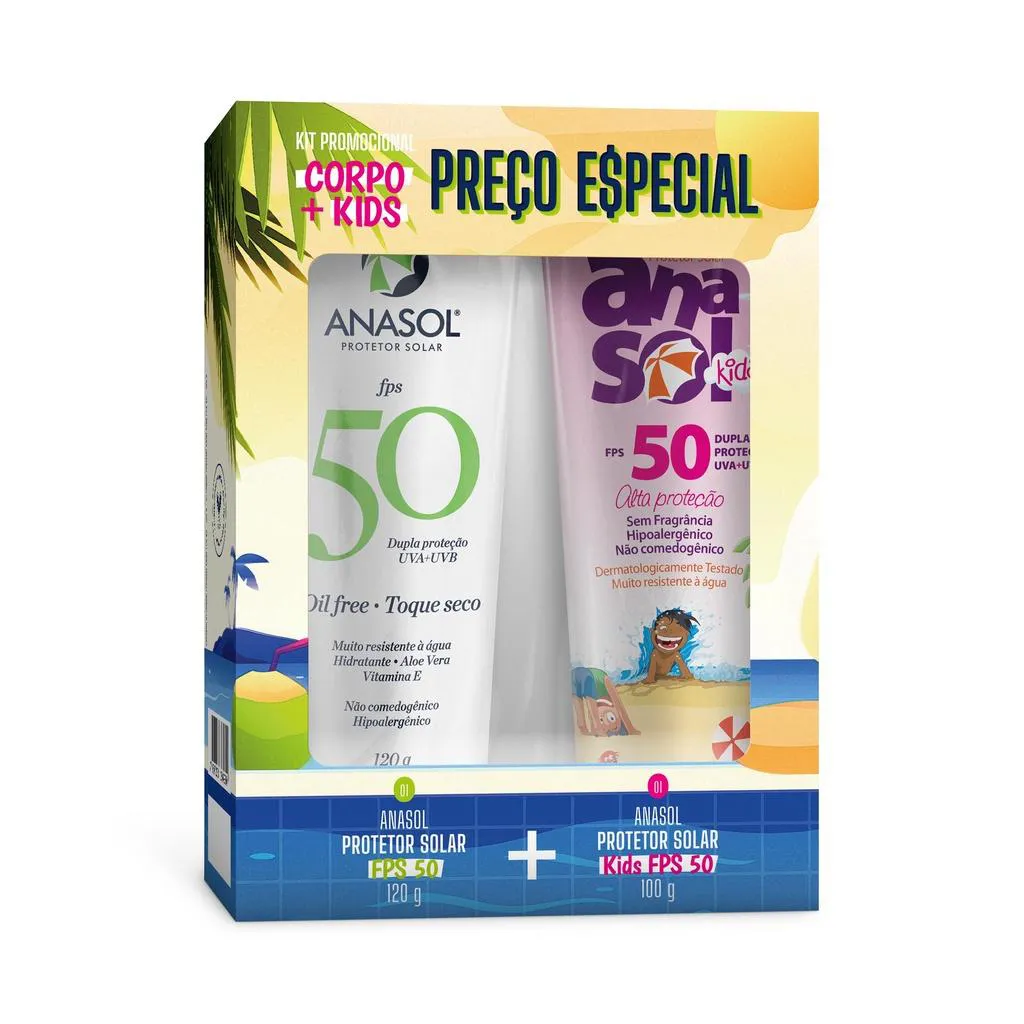 KIT PROTETOR CORPORAL ANASOL FPS 50 120G + KIDS FPS50 100G