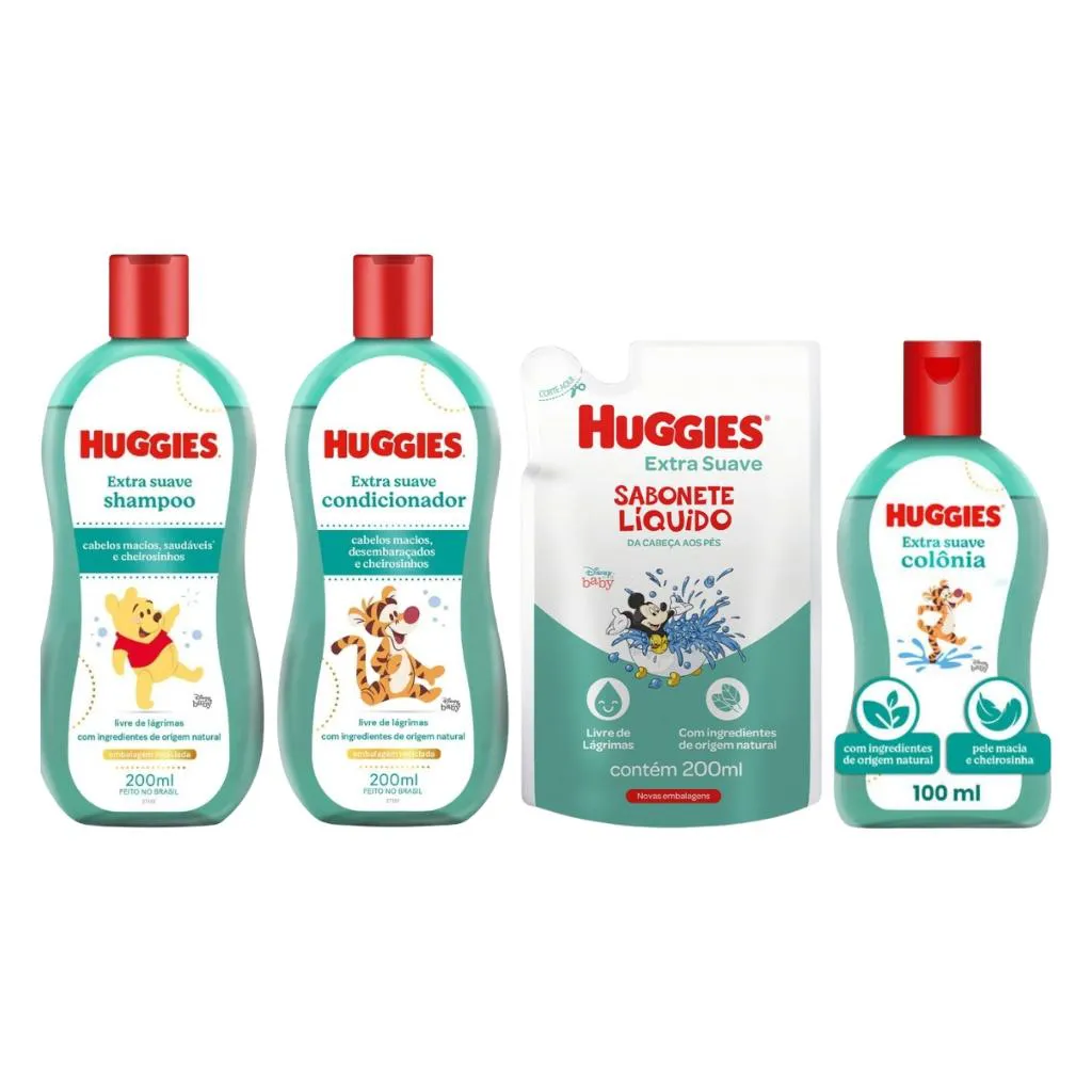 Shampoo Huggies 200ml+Cond Huggies+Sabonete Refill+Colonia