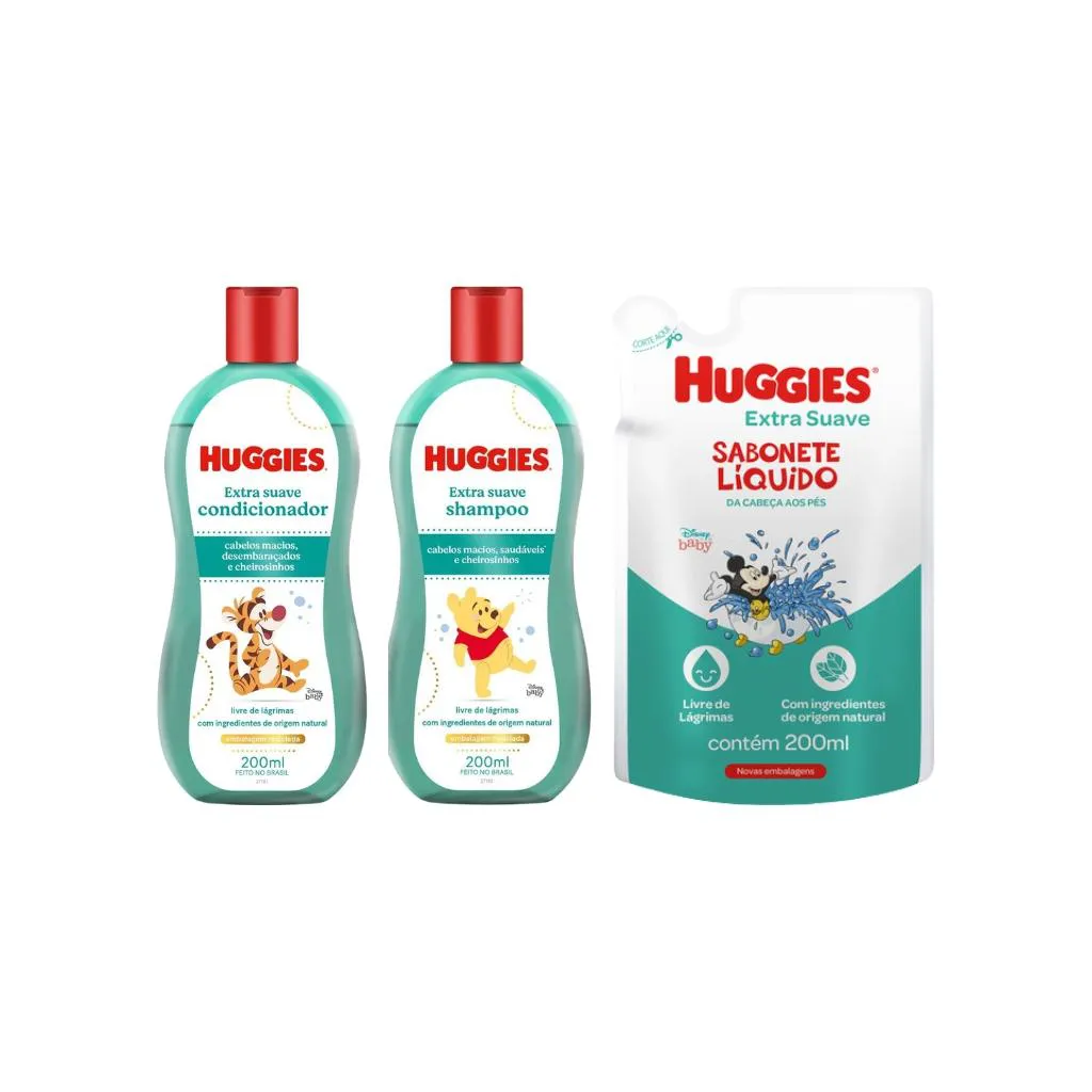 Kit Shampoo+Cond+Sab Líquido Refil Huggies 200ml Extra Suave