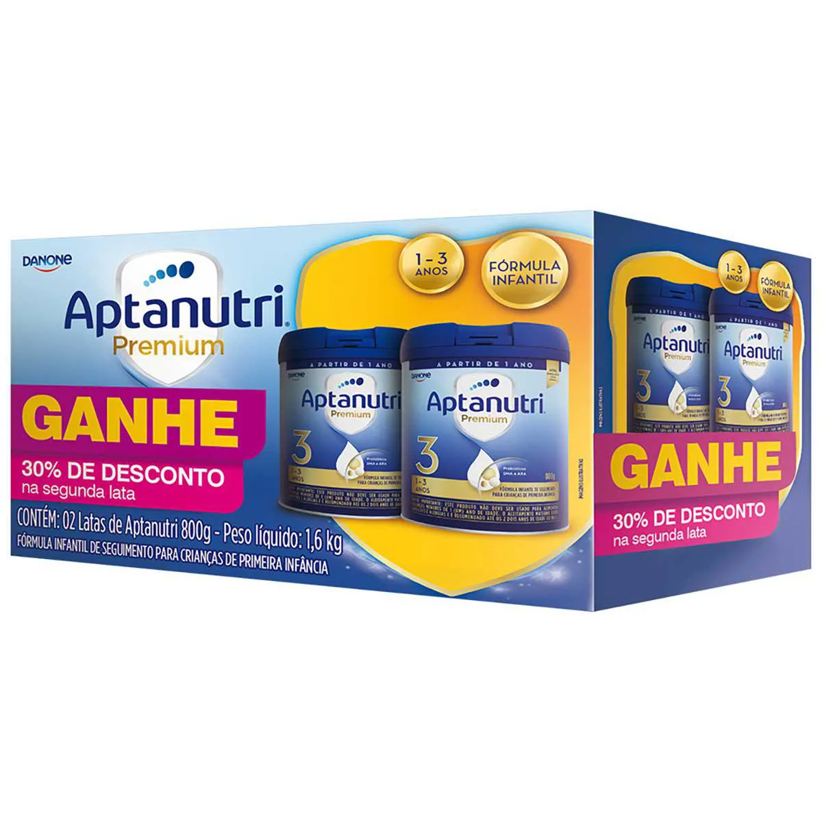 Kit Fórmula Infantil Aptanutri Premium 3 Danone 1 a 3 anos 800g 2 unidades