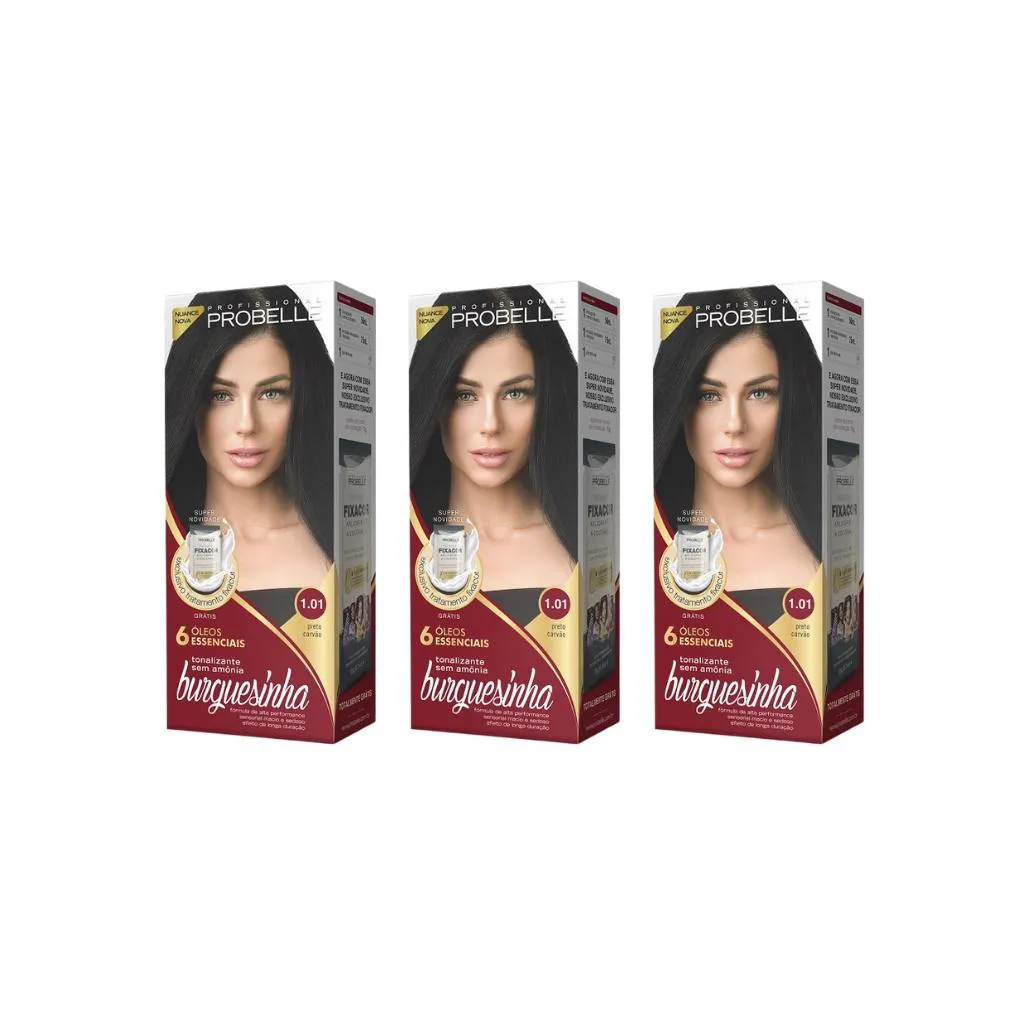 Coloraçao Probelle Burguesinha 1.01 Preto Carvao-Kit C/3un