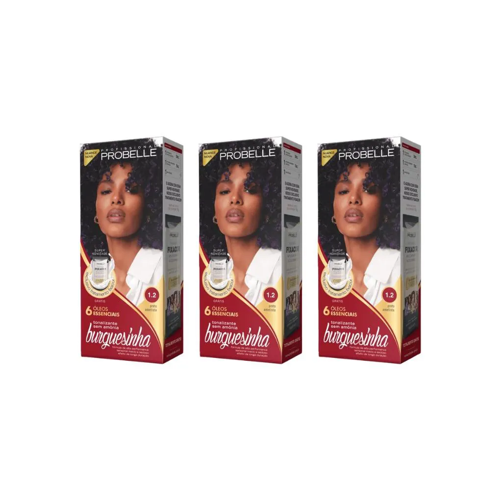 Coloraçao Probelle Burguesinha 1.2 Preto Ametista-Kit C/3un