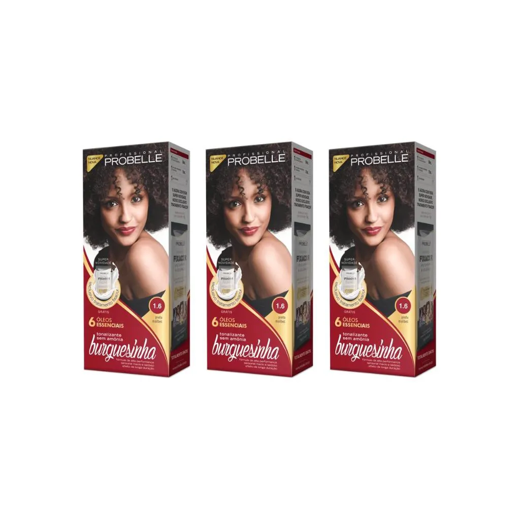 Coloraçao Probelle Burguesinha 1.6 Preto Malbec-Kit C/3un