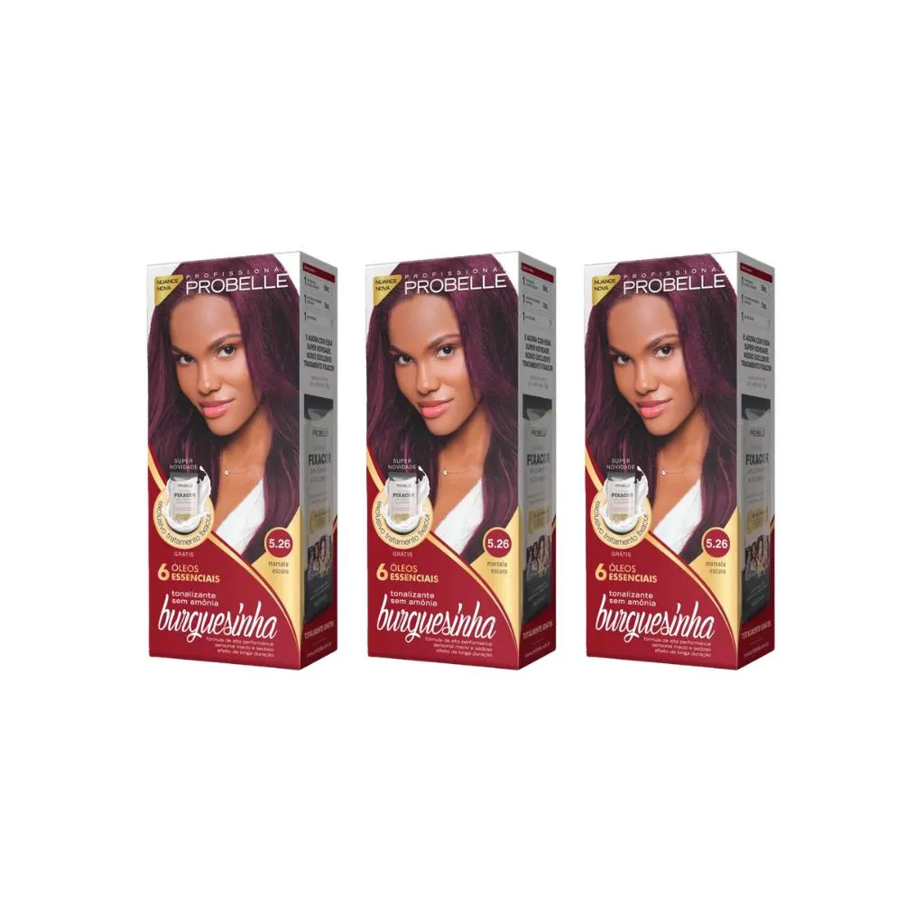 Coloraçao Probelle Burguesinha 5.26 Marsala Escuro-Kit 3un
