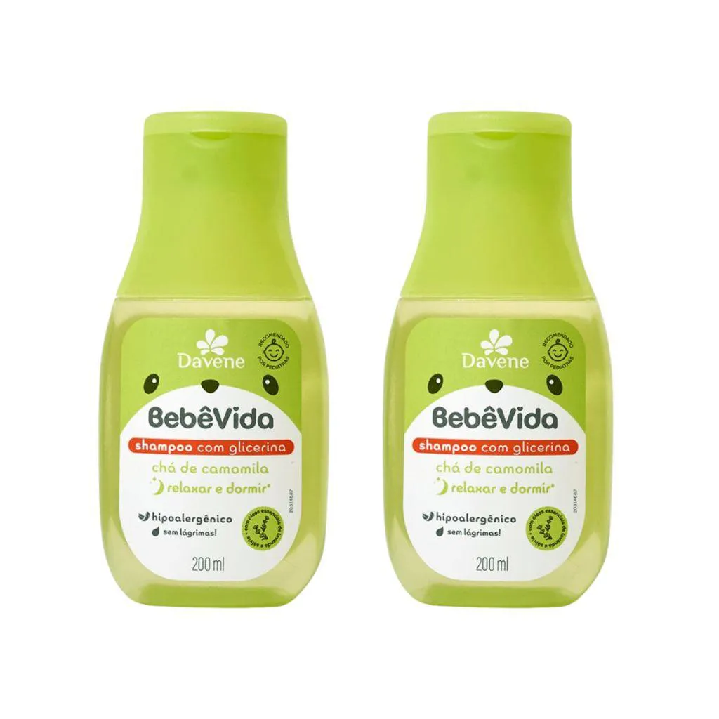 Shampoo Davene Bebe Vida Cha Camomila 200ml - Kit C/ 2un