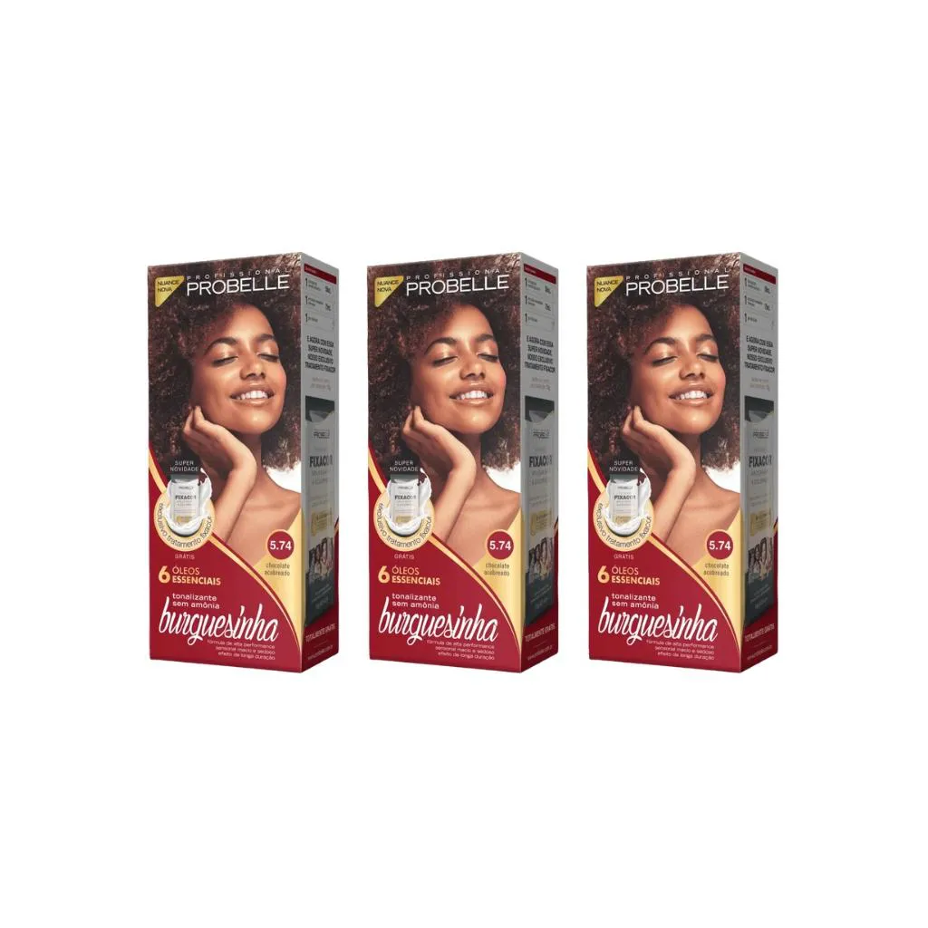 Coloraçao Probelle Burguesinha 5.74 Chocolate Acobreado-3un