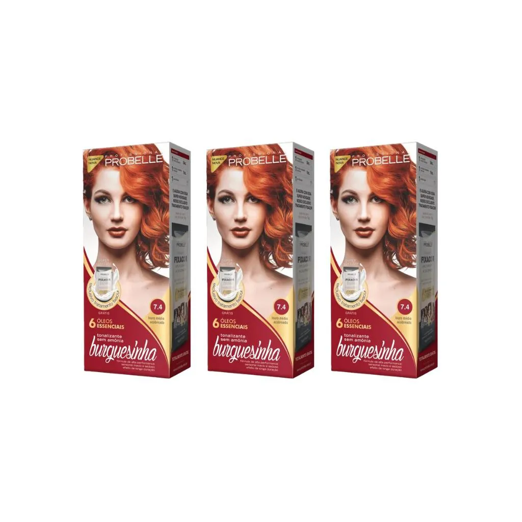 Coloraçao Probelle Burguesinha 7.4 Louro Med Acobreado-3un