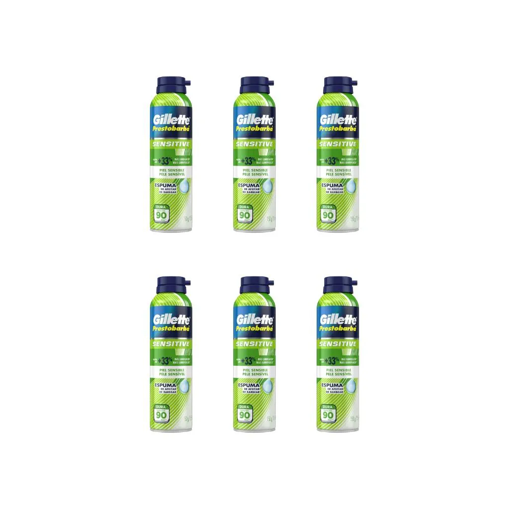 Espuma de Barbear Gillette Prestobarba 150g Sensivel-Kit 6un