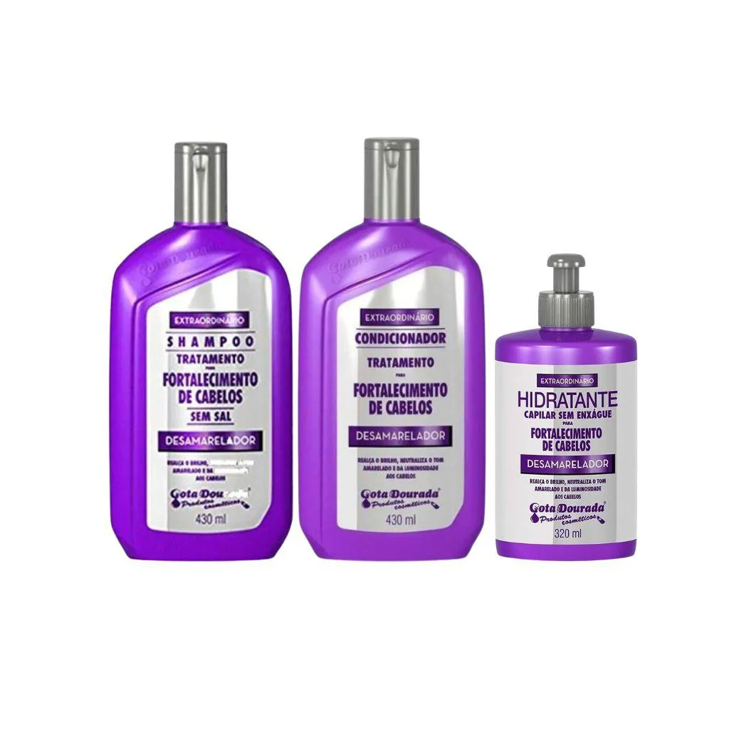 Kit Sh+Cond+Creme de Pentear Gota Dourada Desamarelador