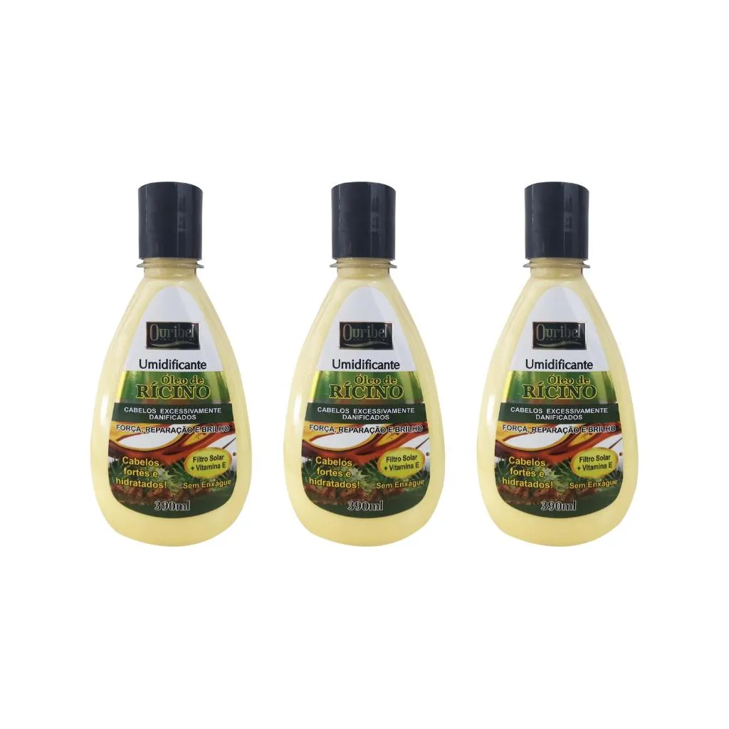 Creme Umidificante Ouribel Ricino 390ml - Kit C/ 3un