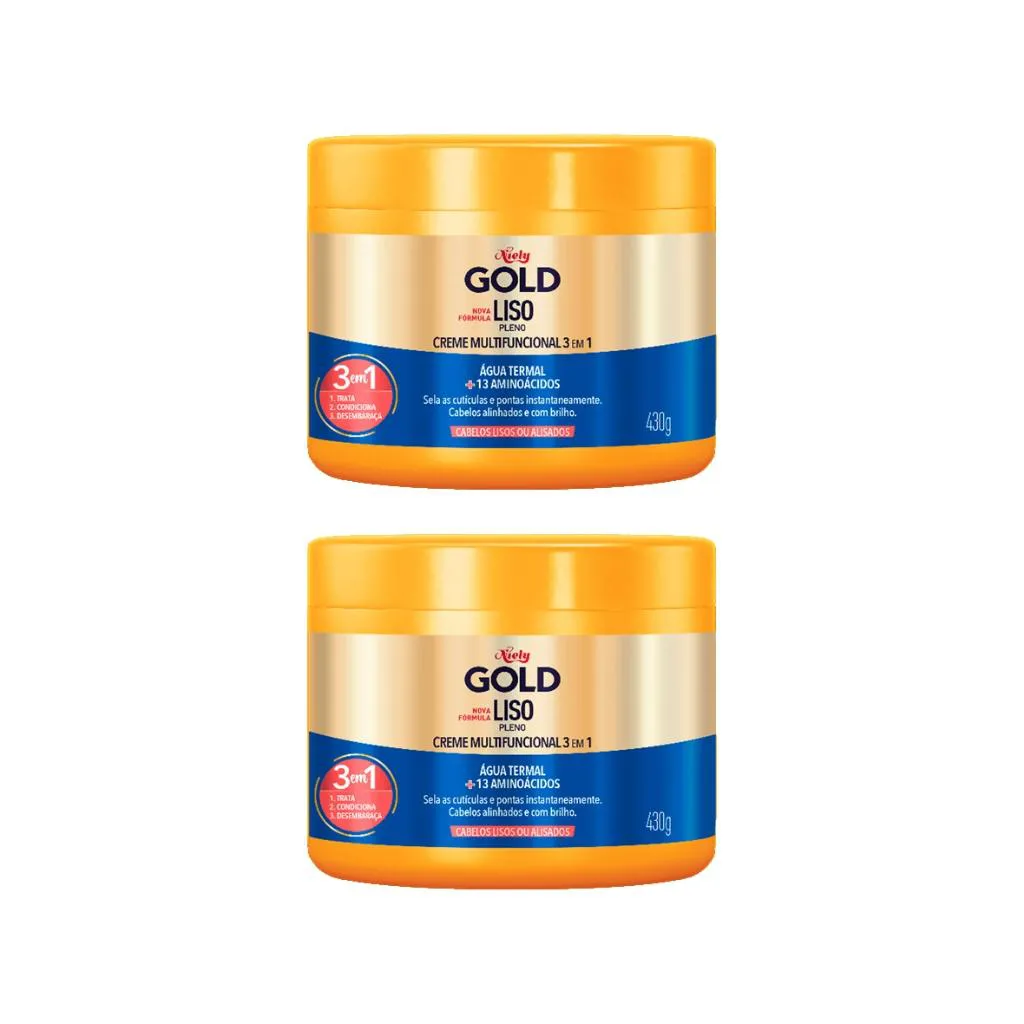 Creme de Tratamento Niely Gold 430g Liso Pleno - Kit C/ 2un