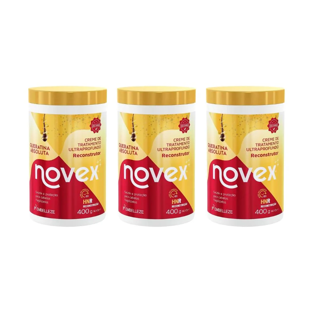 Creme de Tratamento Novex 400g Queratina Absoluta-Kit C/ 3un