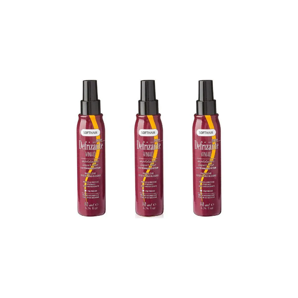 Defrizante Soft Hair 140ml Spray Vinho - Kit C/ 3un