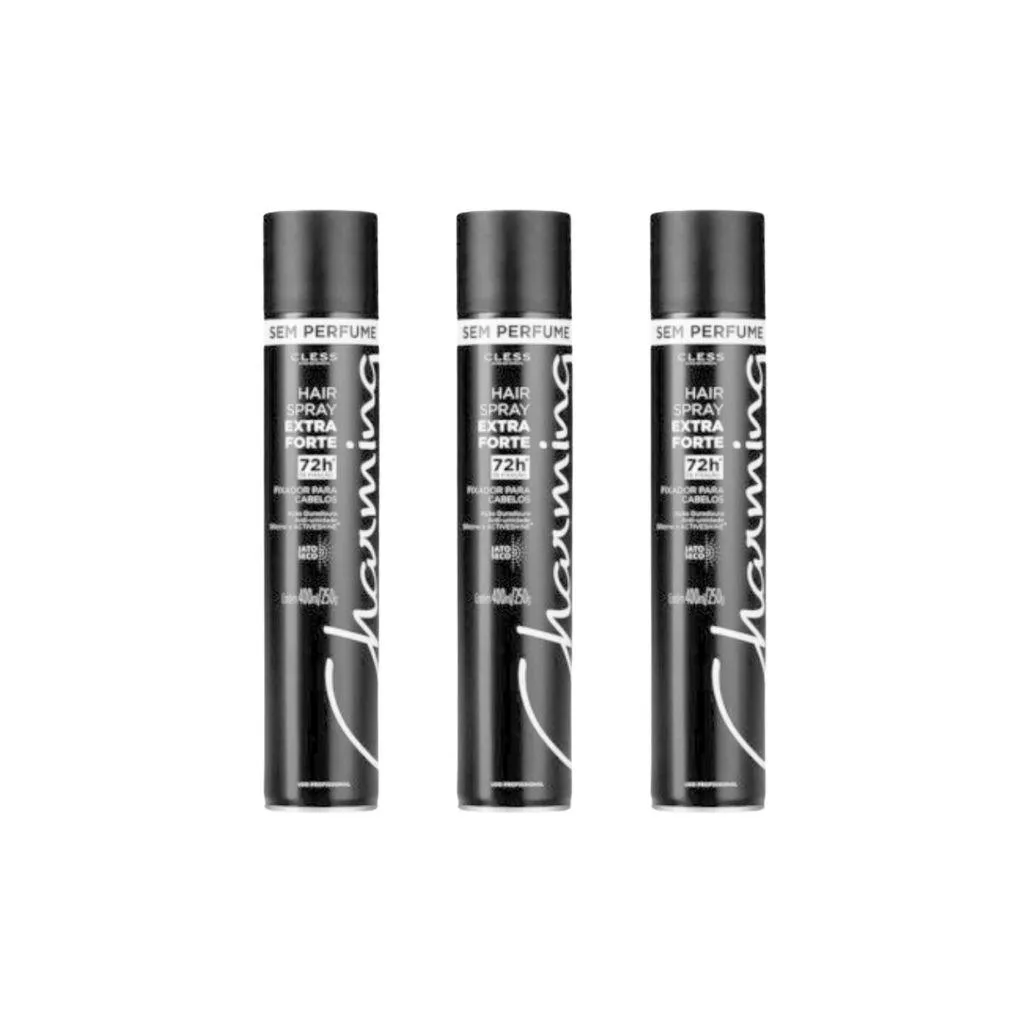 Hair Spray Fixador Charming Extra Forte S/Perfu 400ml-Kit3un