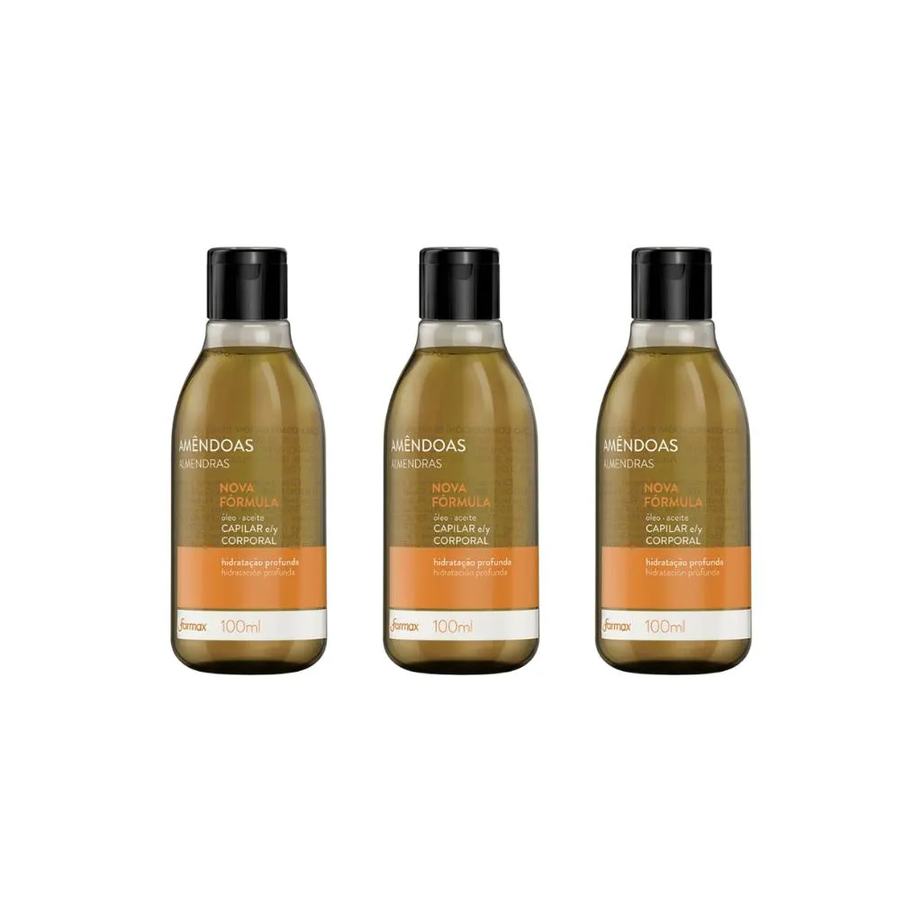 Oleo Capilar e Corporal Farmax 100ml Amendoas-Kit C/3un