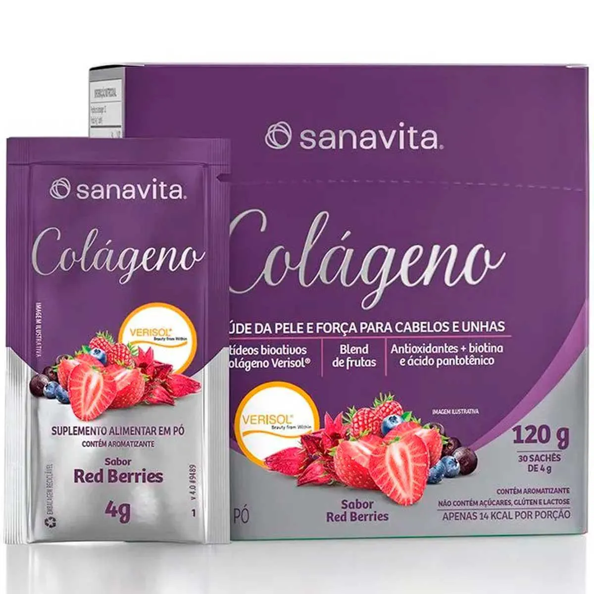 Colágeno Verisol Com VItamina C + Biotina + Acido Pantotênico - 30 Saches - Sanavita RED Berries