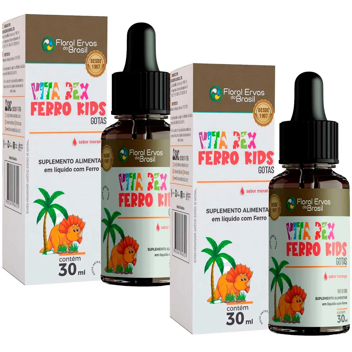 Kit 2x Vita Rex Ferro Kids - 30ml - Morango - Floral Ervas do Brasil