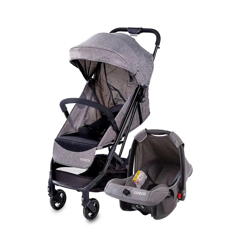 Travel System Cosco Duo Carrinho com Bebê Conforto Minny 3.0 de 0 Meses até 15kg Cinza Mescla U