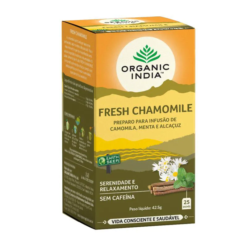 Chá Fresh Camomile Organic India Caixa com 25 Sachês de 2 g