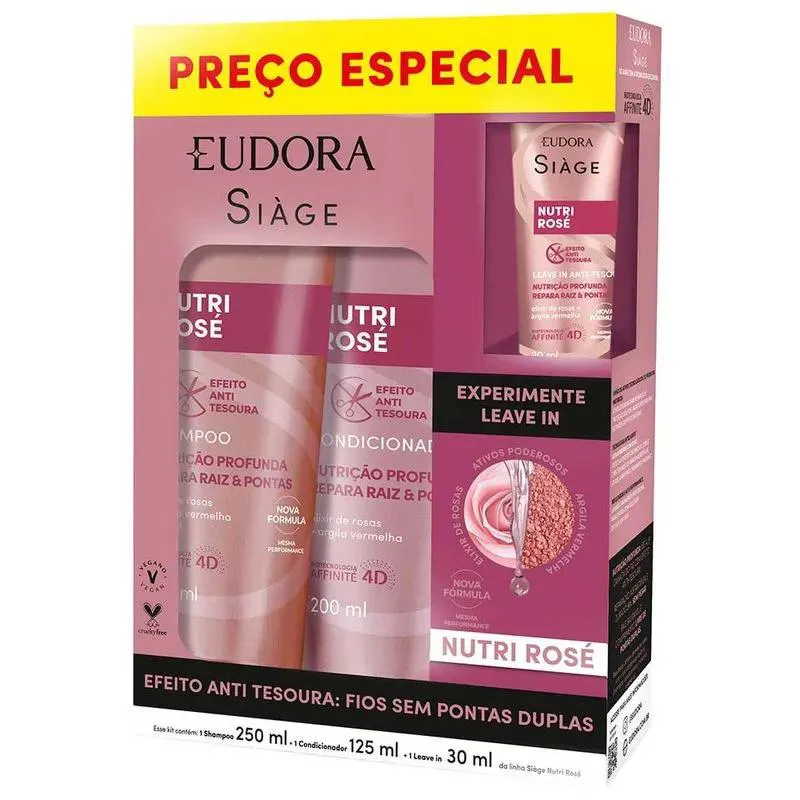 Kit Eudora Siàge Nutri Rosé Shampoo 250ml + Condicionador 125ml + Leave-in 30ml