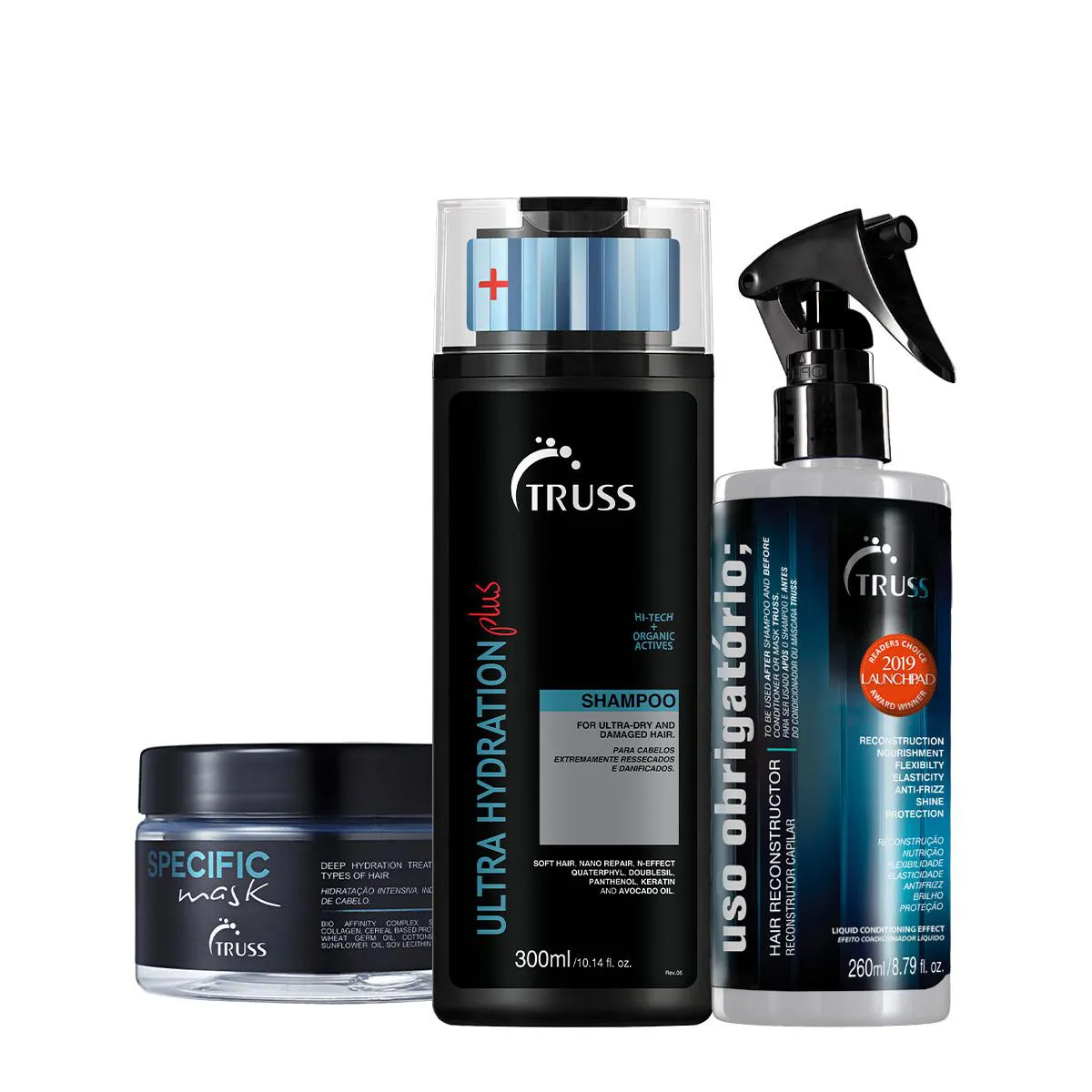 Kit Truss Ultra Hydration Plus Shampoo Specific Máscara e Uso Obrigatório Tratamento Reconstrutor (3 podutos)