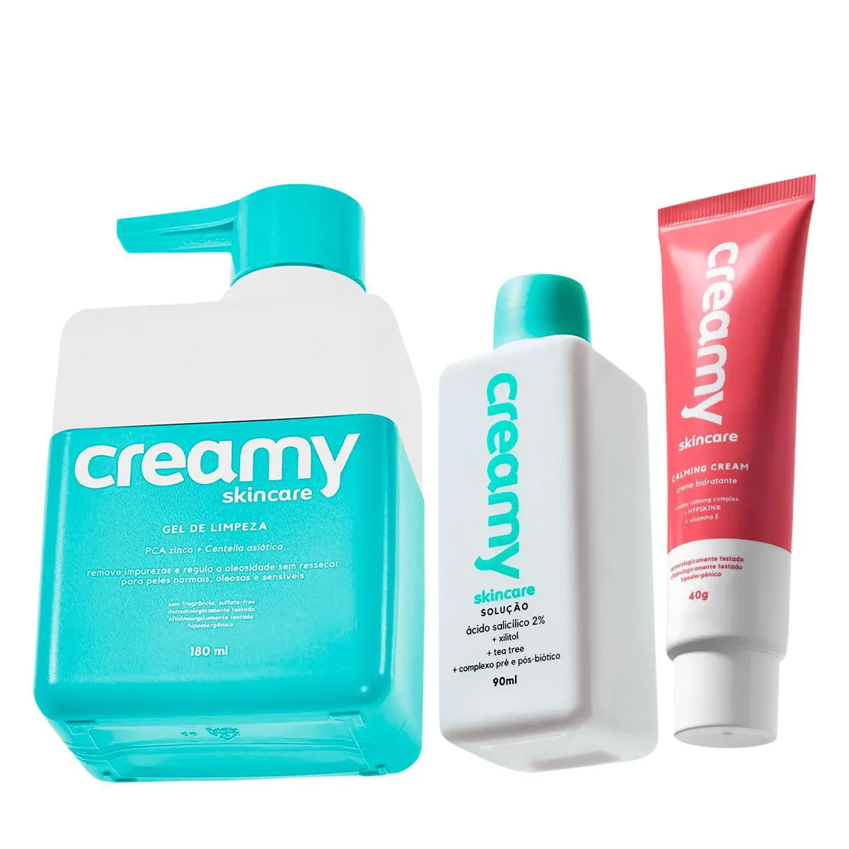 Kit Creamy Calming Cream Hidratante Facial Ácido Salicílico Antiacne e Gel de Limpeza (3 produtos)