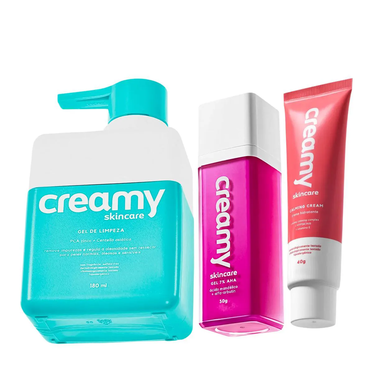 Kit Creamy Calming Cream Hidratante Facial Ácido Mandélico Antiacne e Gel de Limpeza (3 produtos)