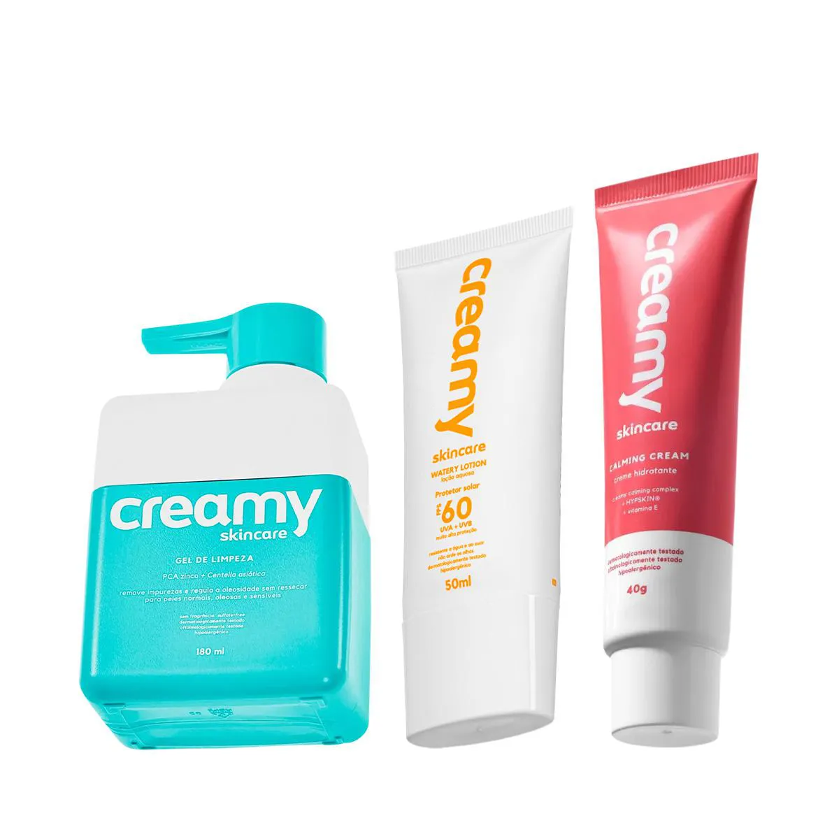Kit Creamy Calming Cream Protetor Solar e Gel de Limpeza (3 produtos)