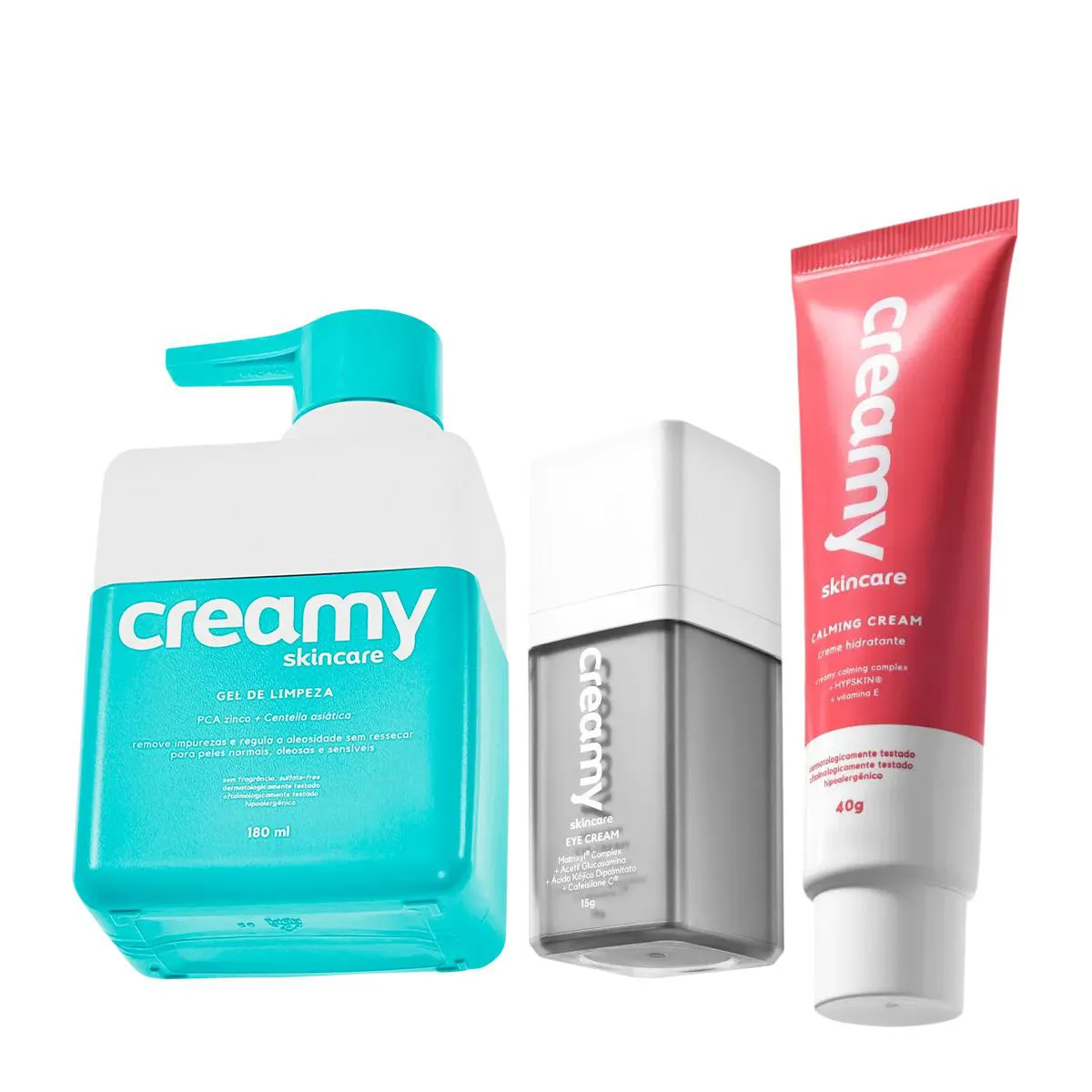 Kit Creamy Calming Cream Eye Cream Antirugas Clareador e Gel de Limpeza (3 produtos)